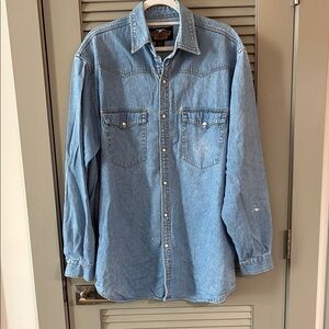 Vintage Harley Davidson western style denim shirt men’s Sz L